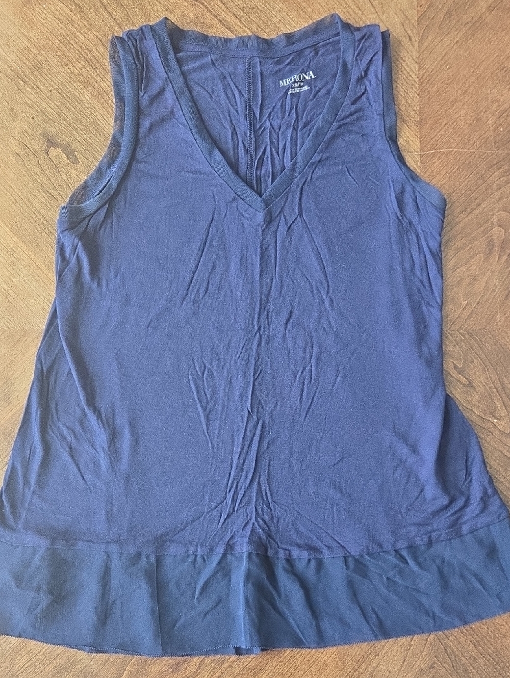 Merona Navy V-Neck Sleeveless Tank with Sheer Hem